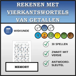 Memory: Rekenen met vierkantswortels van getallen