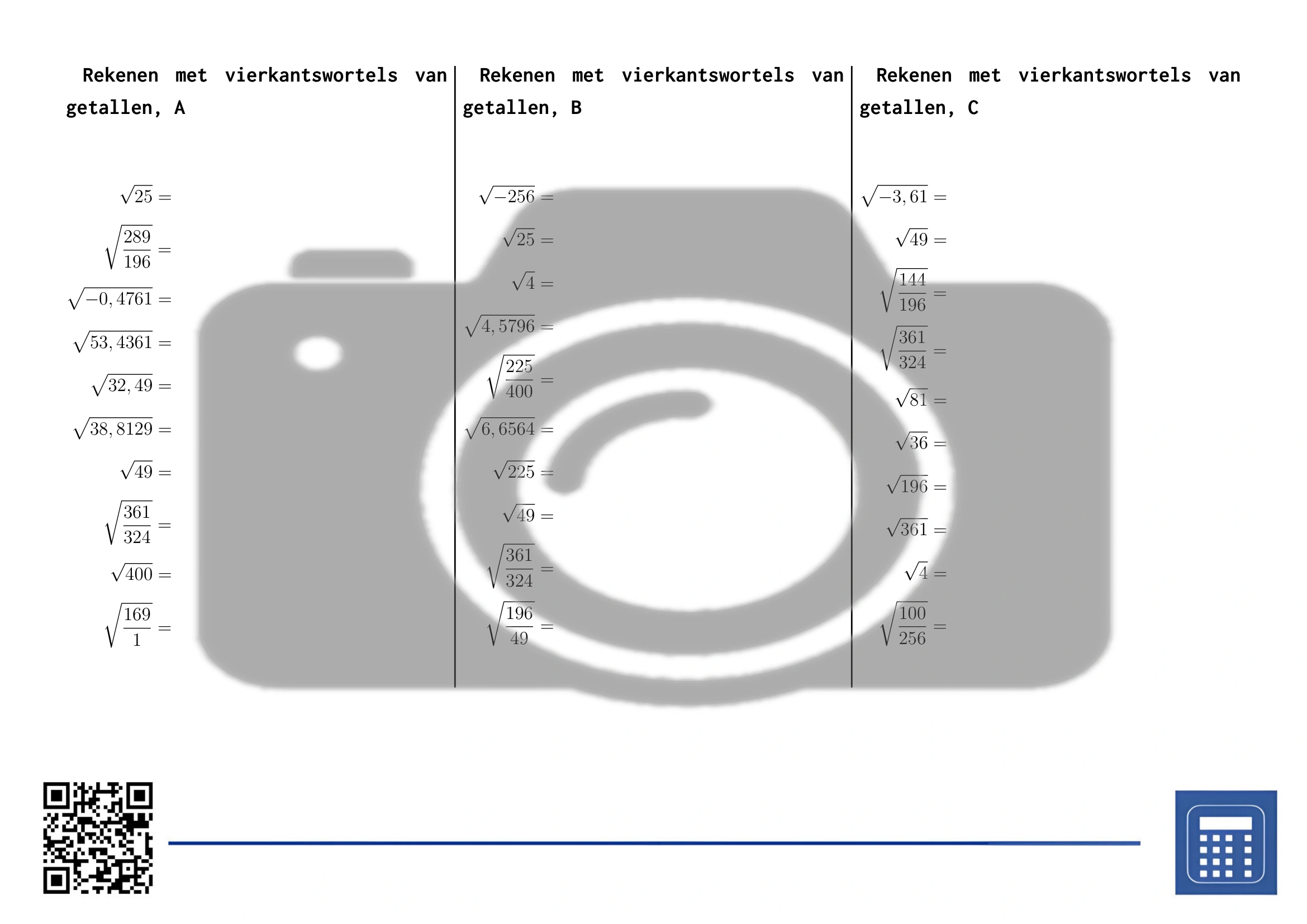 Werkblad: Rekenen met vierkantswortels van getallen - Afbeelding 2