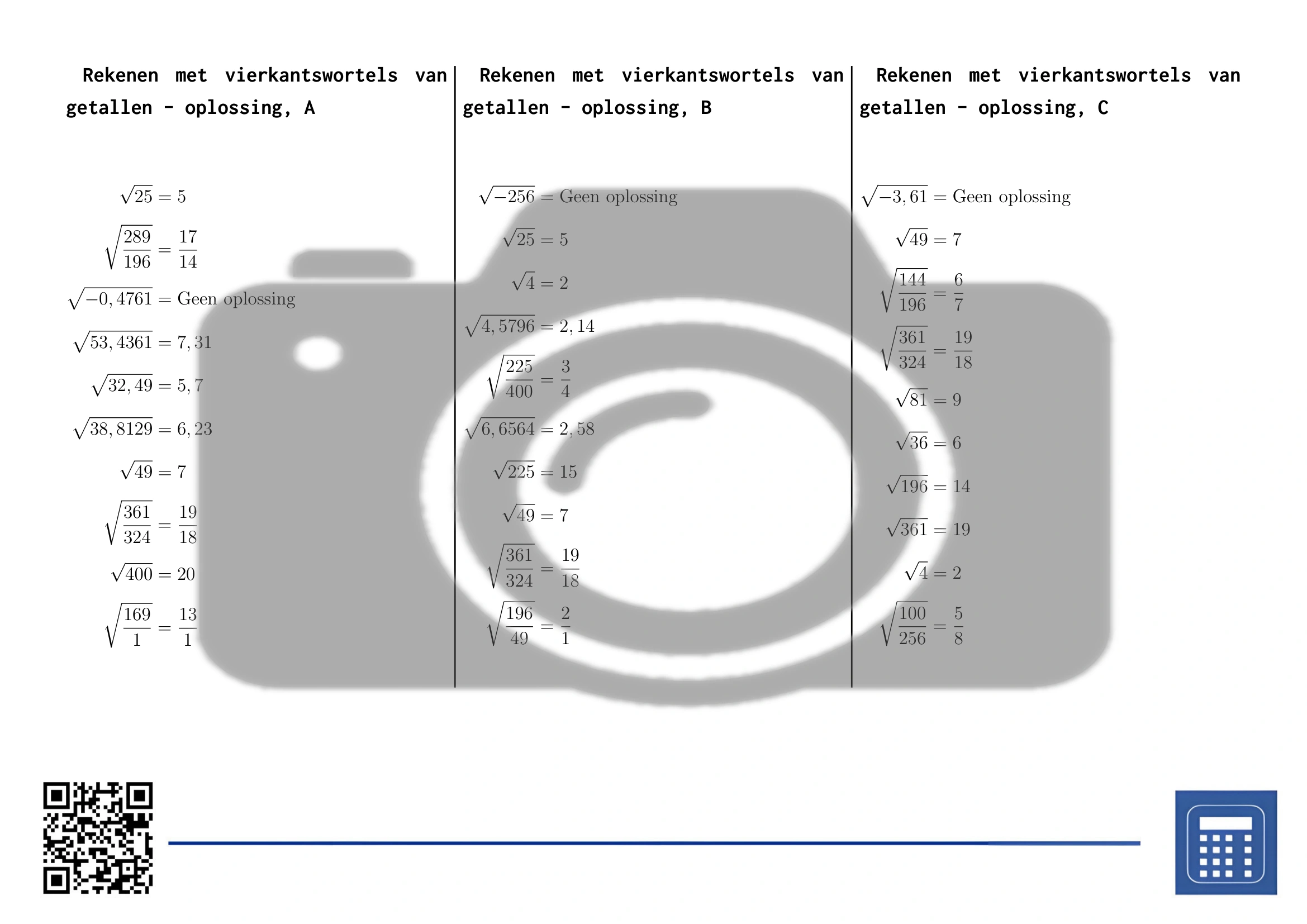Werkblad: Rekenen met vierkantswortels van getallen - Afbeelding 4