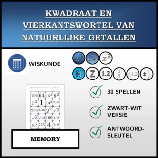 Memory: Kwadraat en vierkantswortel van natuurlijke getallen