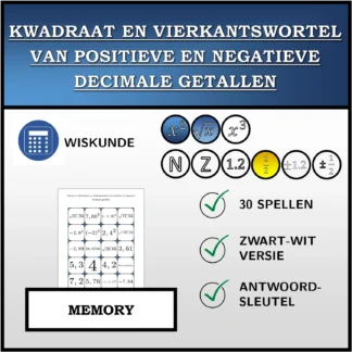 Memory: Kwadraat en vierkantswortel van positieve en negatieve decimale getallen